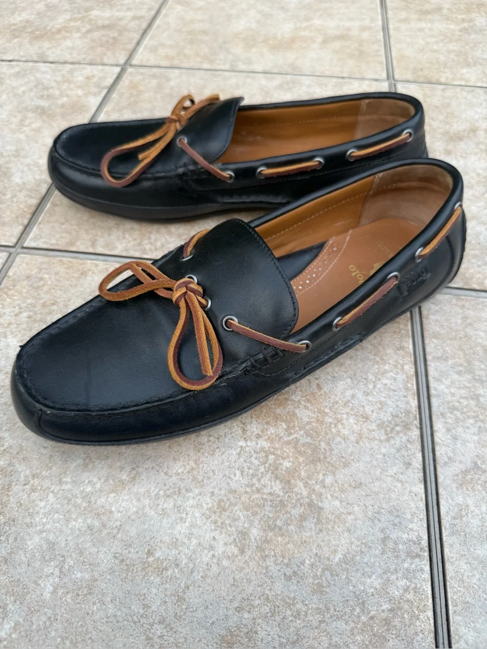 Polo Ralph Lauren men's Roberts driving moccasins in black leather.